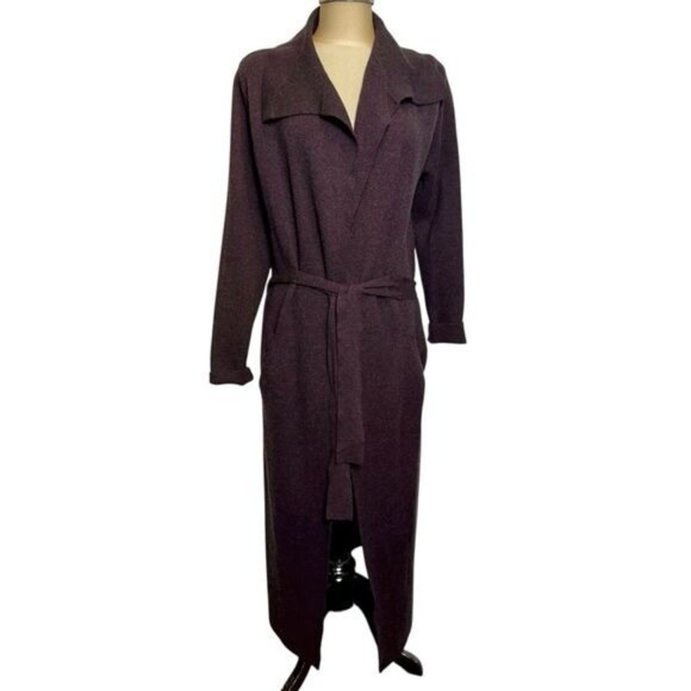 Maxsport Dark Plum Brown Belted Long Cardigan Sweater Duster Size Small